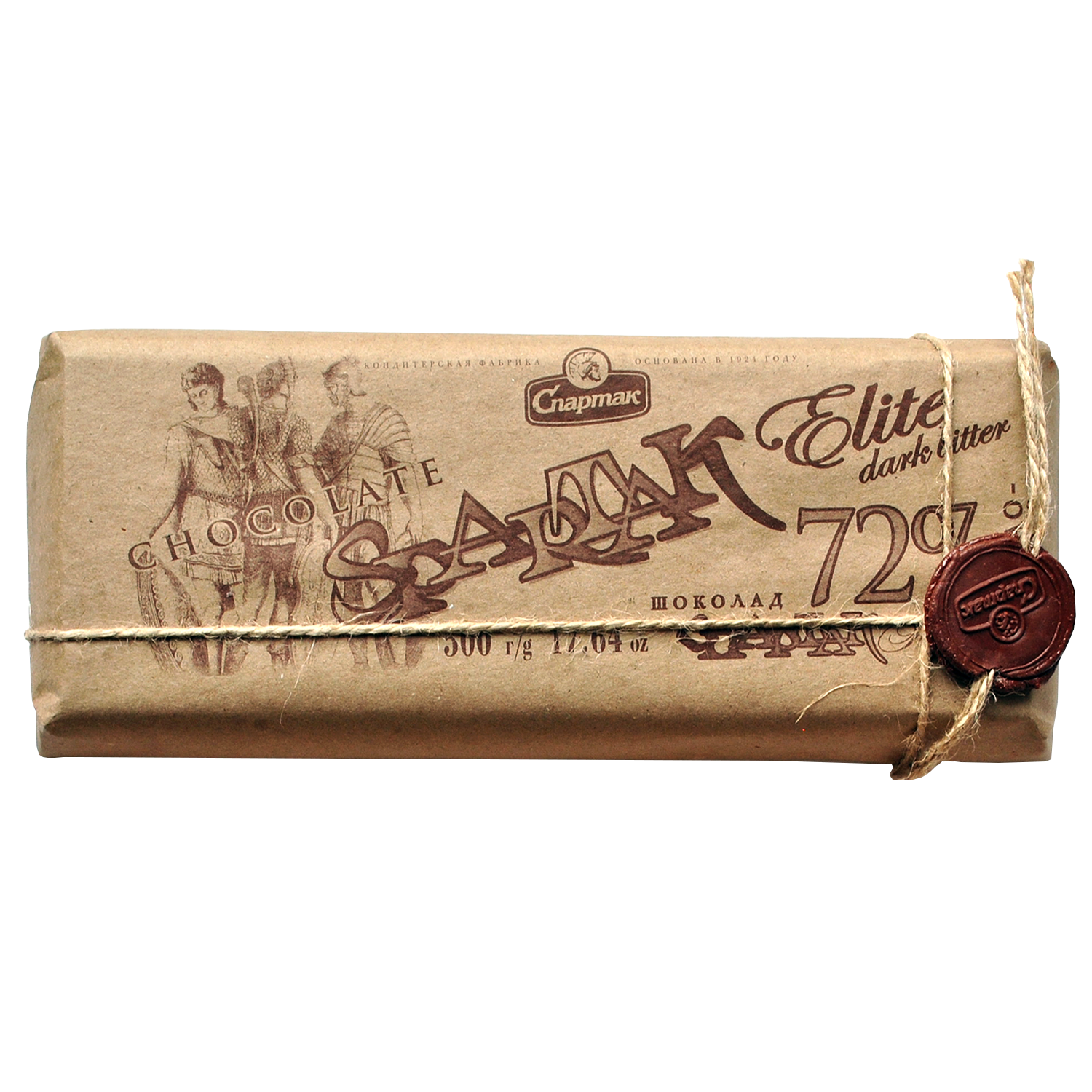 斯巴达克黑巧克力 (牛皮纸) 72%, 500 克