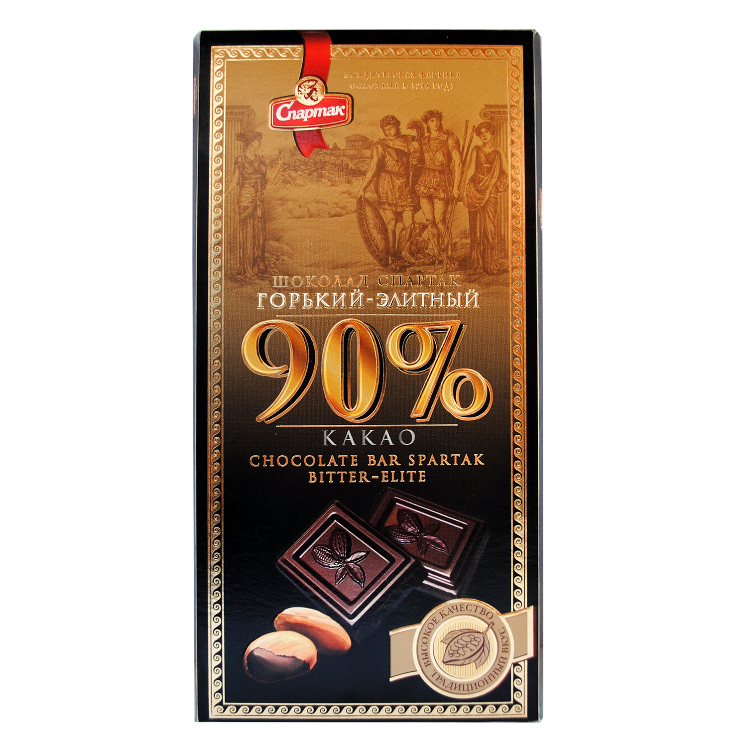斯巴达克黑巧克力 90% (纸盒), 90 克