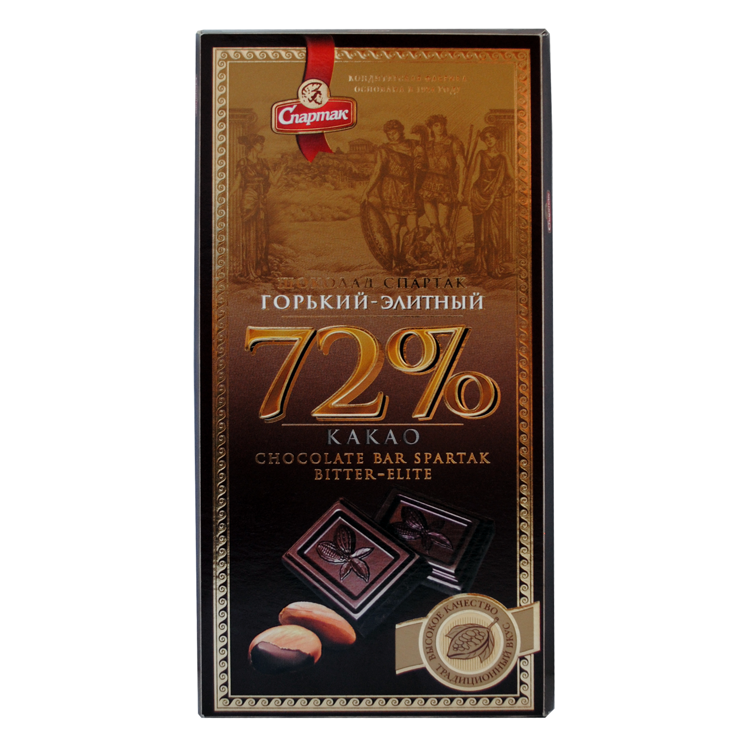 斯巴达克黑巧克力 72% (纸盒), 90 克