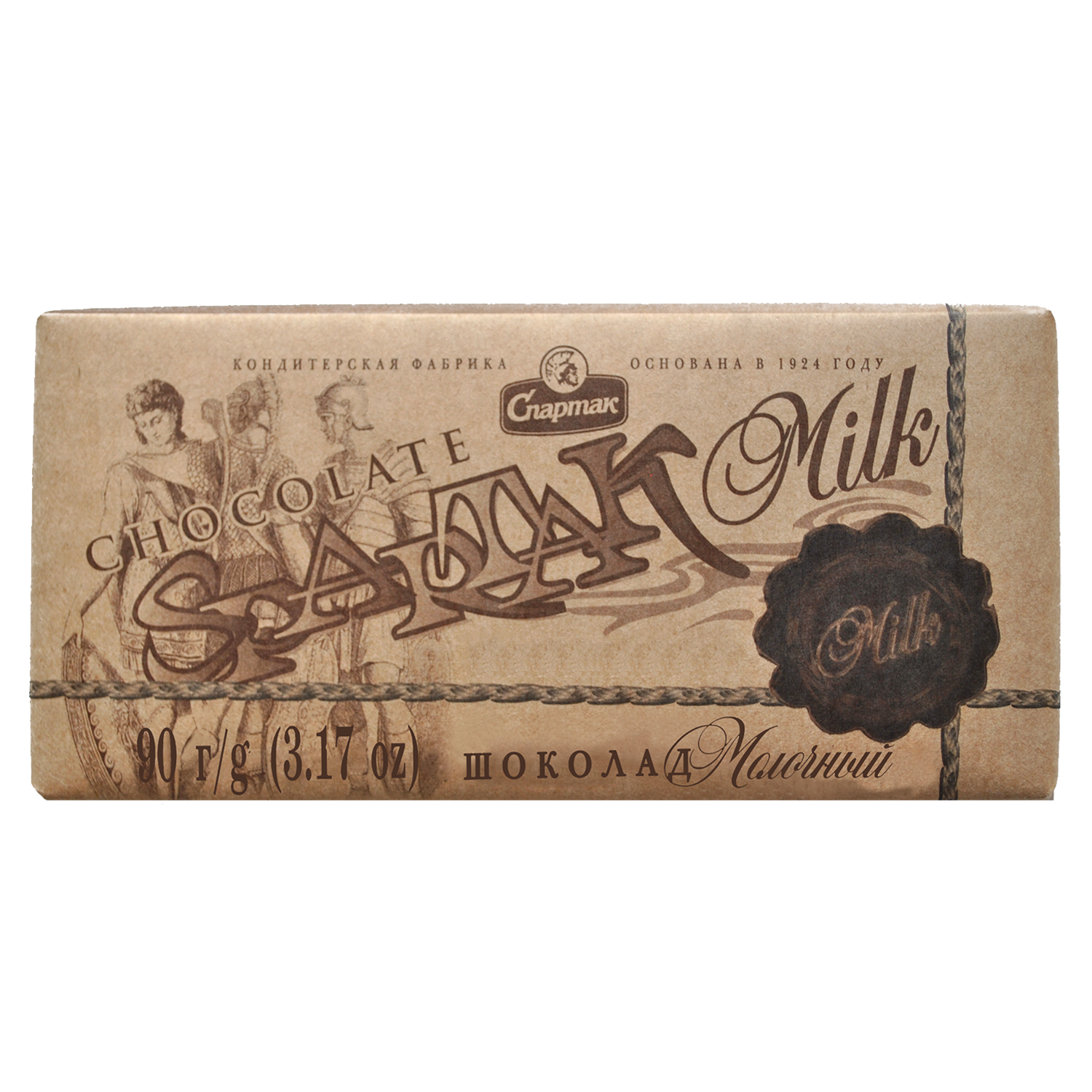 “斯巴达克”牛奶巧克力 (牛皮纸), 90 克